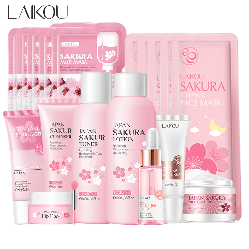 Korean Skincare Routine - Sakura-limpiador Facial coreano, suero exfoliante, Gel